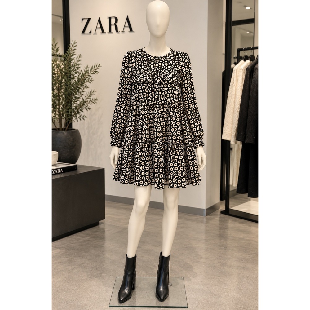 Zara Leopard Print Loose Tiered Babydoll Indie Sleeze Mini Dress M - Picture 2 of 16